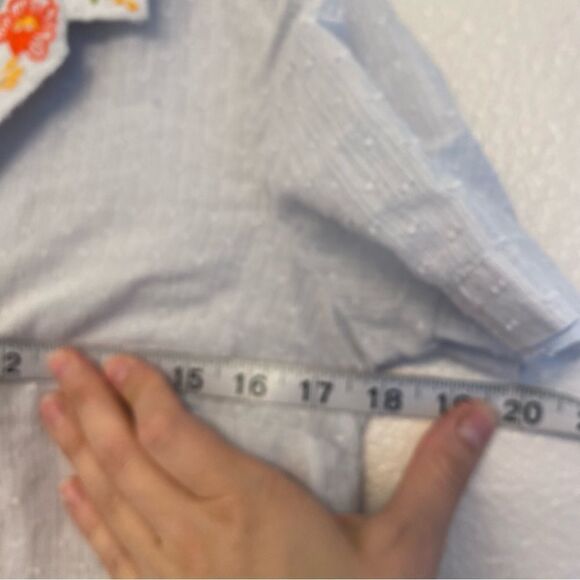 Anthropologie Maeve blue orange Floral embroidery Christie Buttondown blouse 2 - Picture 9 of 12